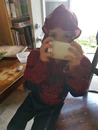 Spiderman shaking butter.