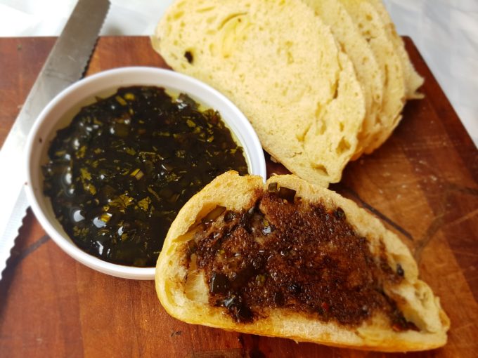 Garlic Bread with Sorrel and Leek Vinaigrette