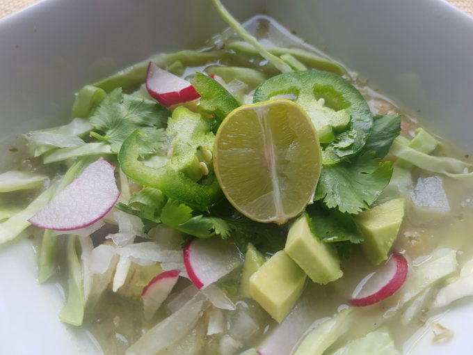 Vegetarian Pozole Verde with Key Lime