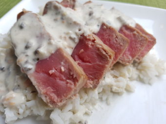 Citrus Coconut Sauce over Grilled Ahi and Rice