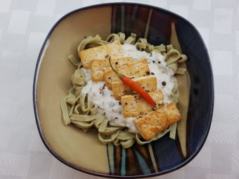 Fried Tofu and Noodles with Citrus Coconut Sauce