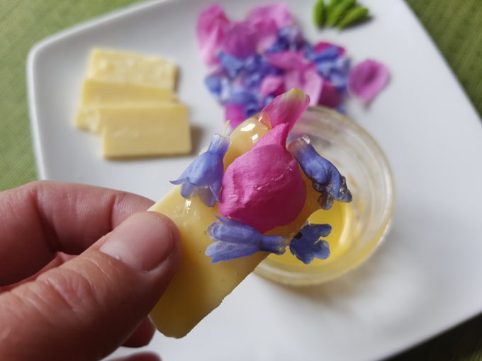 Cheese with Honey, Wild Rose Petals, and Blue Bells