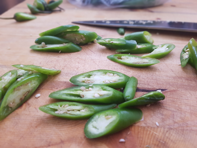 Sliced serrano peppers