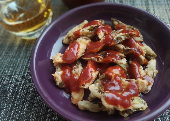 Sweet bourbon whiskey barbecue sauce with spicy serrano chips