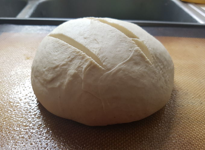 First Sourdough Loaf Before Baking