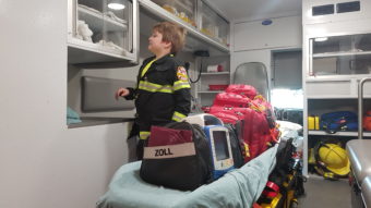 Fireman Duley in an Ambulance