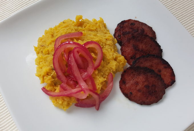 Dominican Breakfast Mangú with Salami