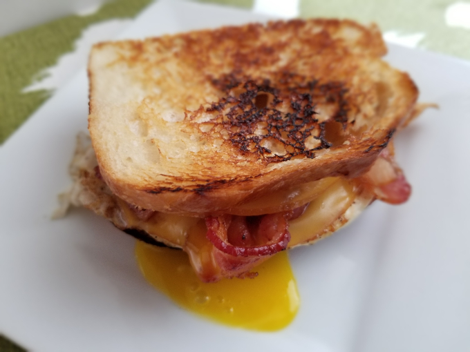 Smoky Gouda and bacon egg sandwich