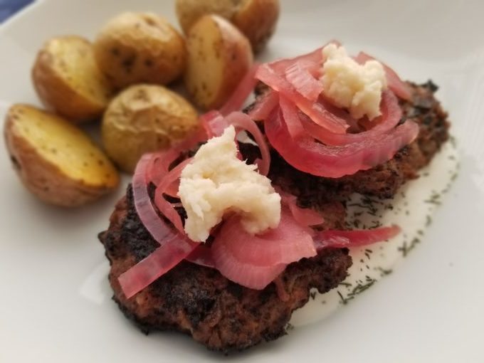 Lindström Patties with Pickled Onions and Fresh Horseradish